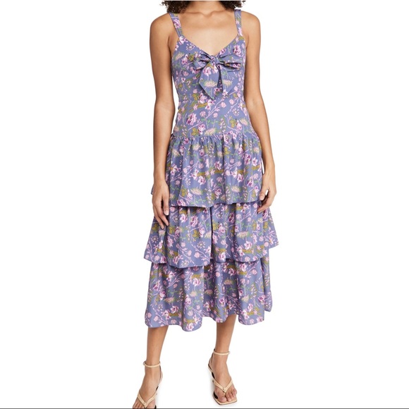 NEW LIKELY FLORAL PRINT TIERED MIDI DRESS - Picture 9 of 9